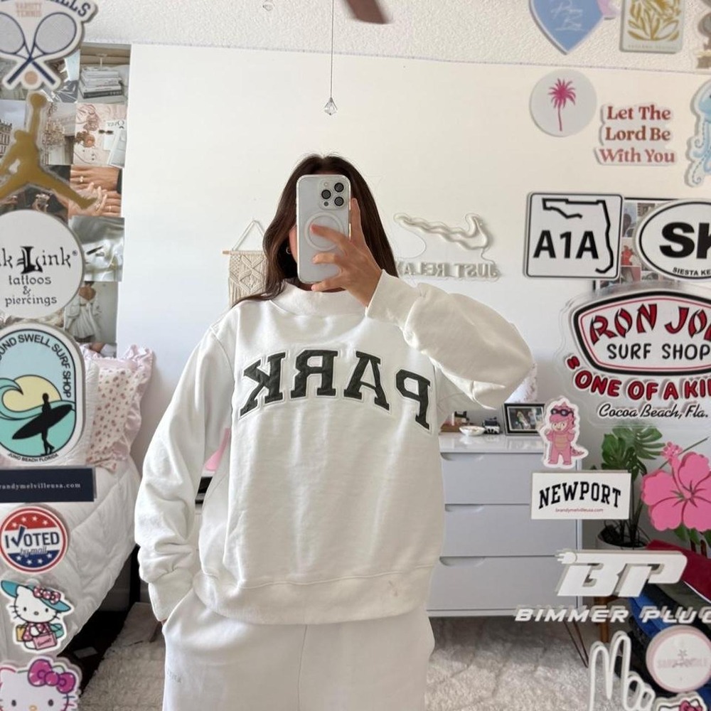 Parke Mockneck Sweatshirt White Dark Grey Embroidered Heritage Pullover S/M